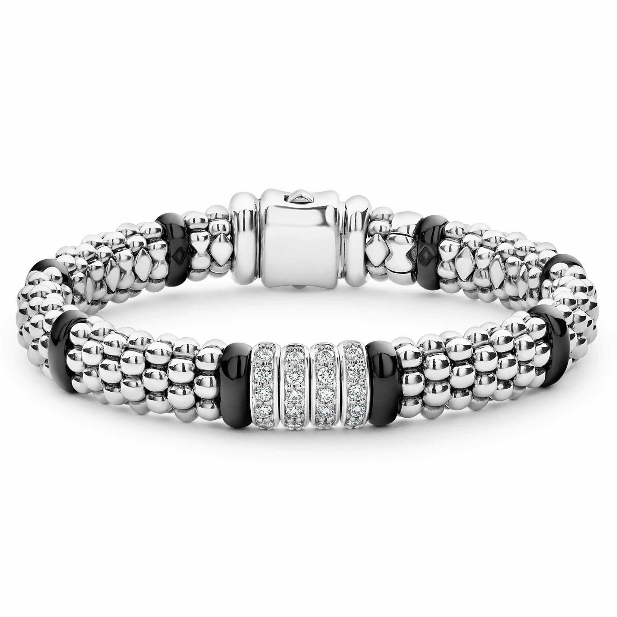 Black Caviar Black Four Station Diamond Caviar Bracelet | 9mm