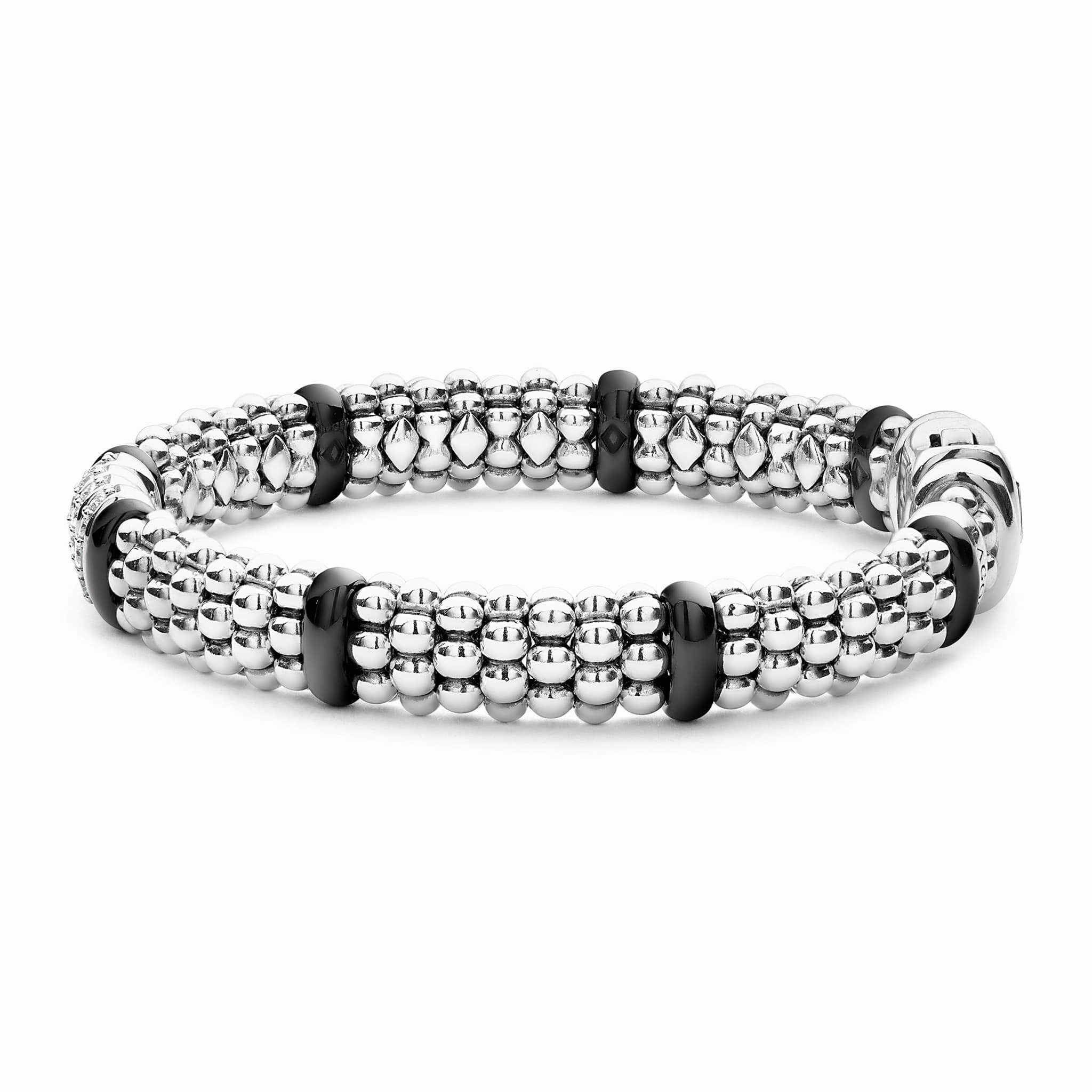 Black Caviar Black Four Station Diamond Caviar Bracelet | 9mm