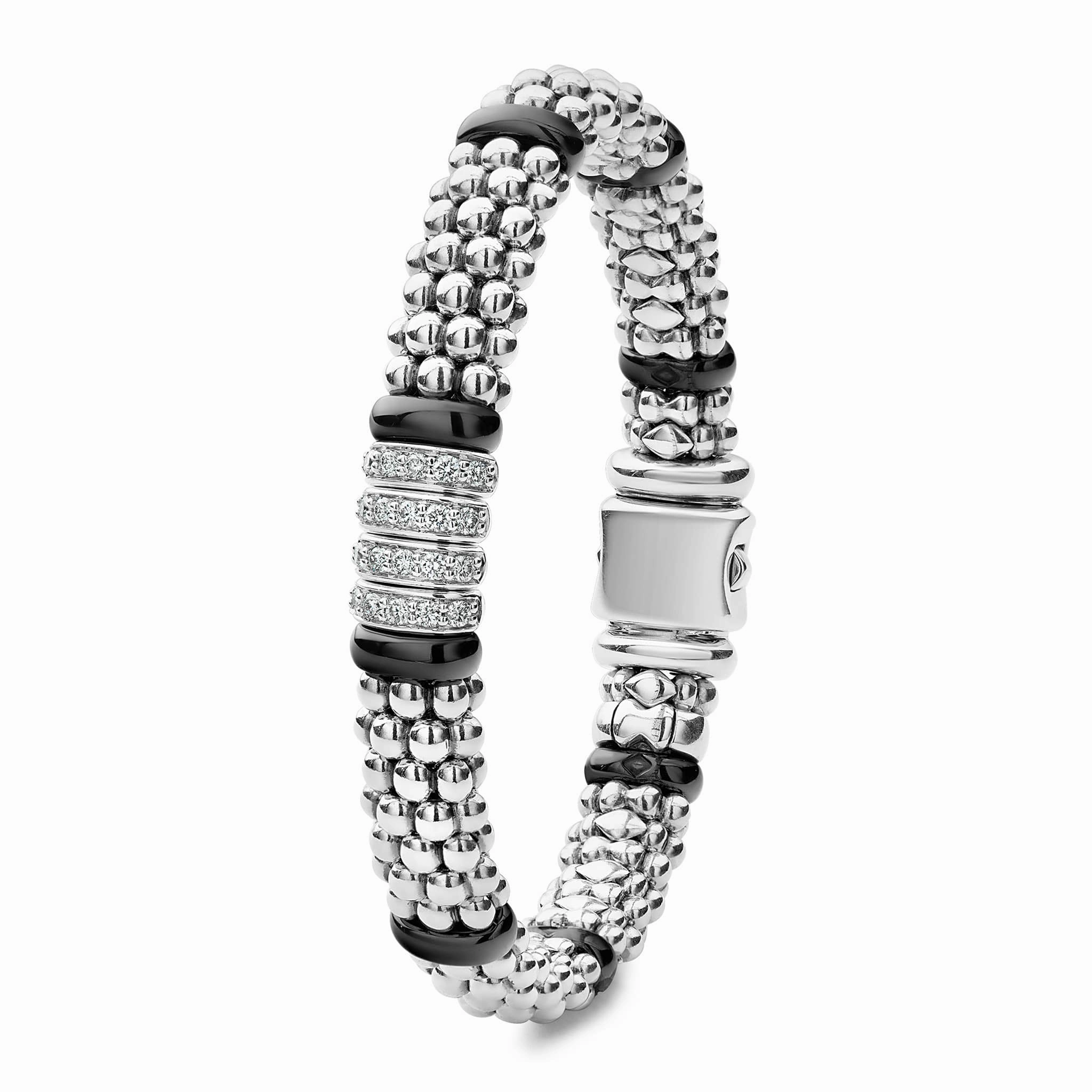 Black Caviar Black Four Station Diamond Caviar Bracelet | 9mm