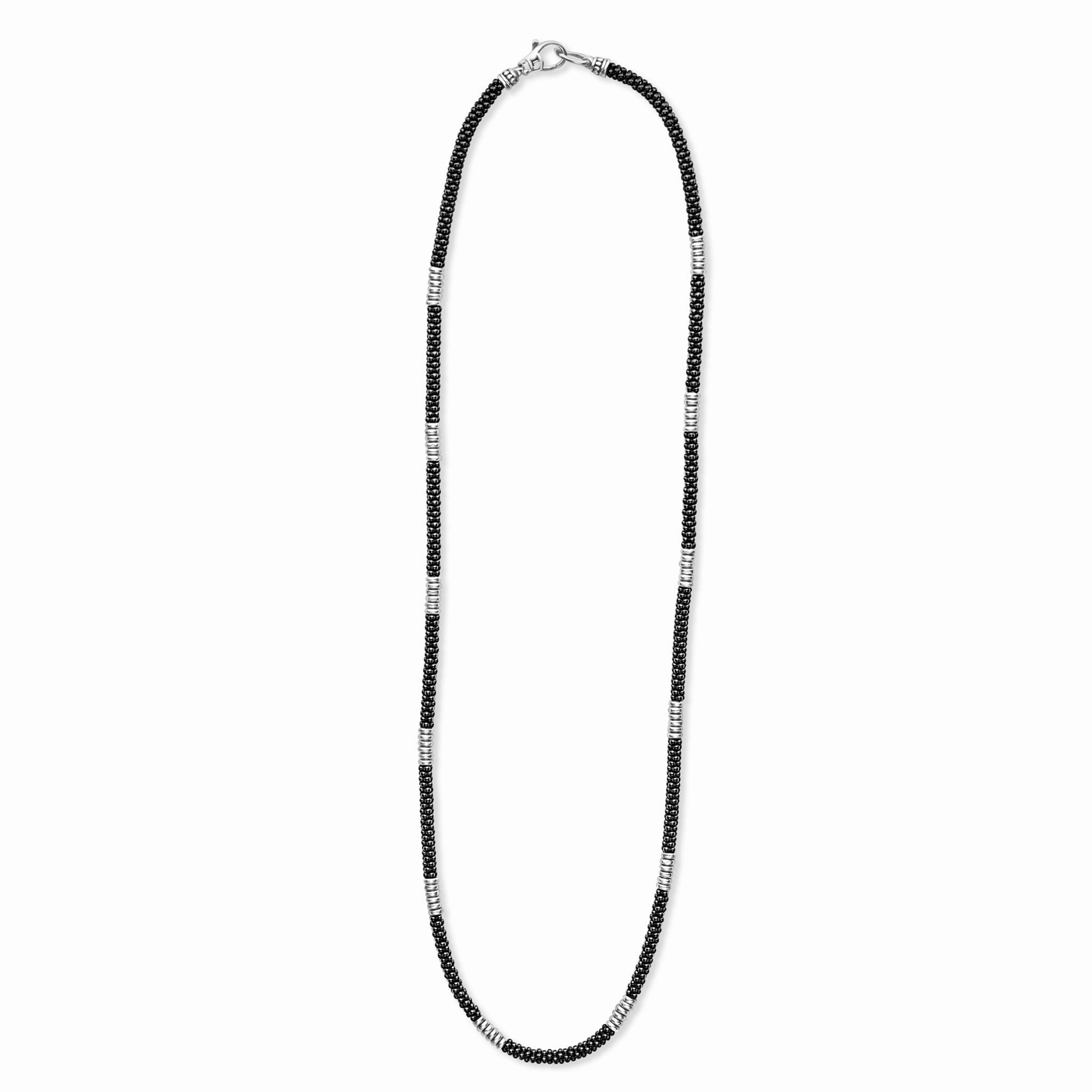 Black Caviar Black Silver Station Ceramic Beaded Necklace