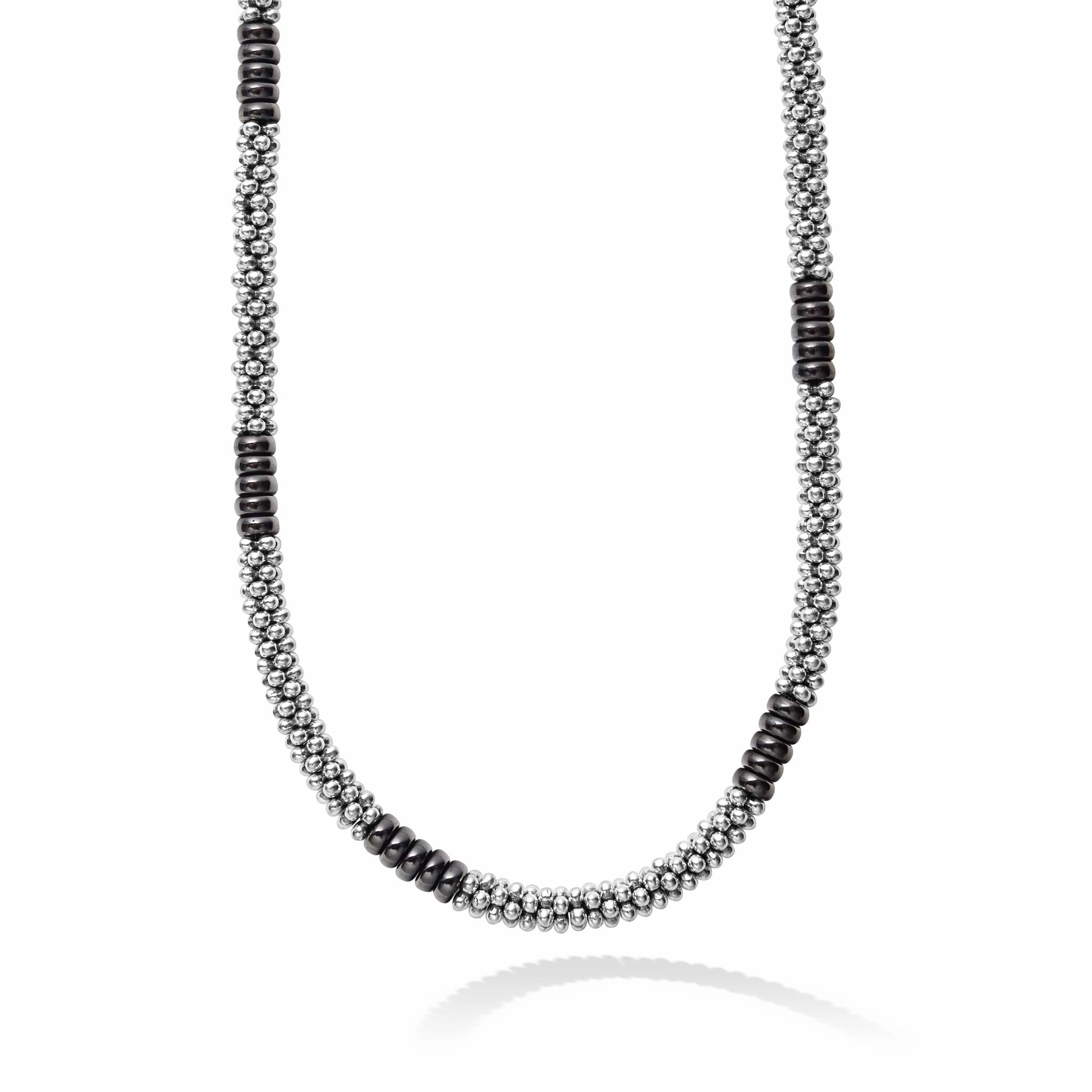 Black Caviar Black Silver Station Ceramic Beaded Necklace