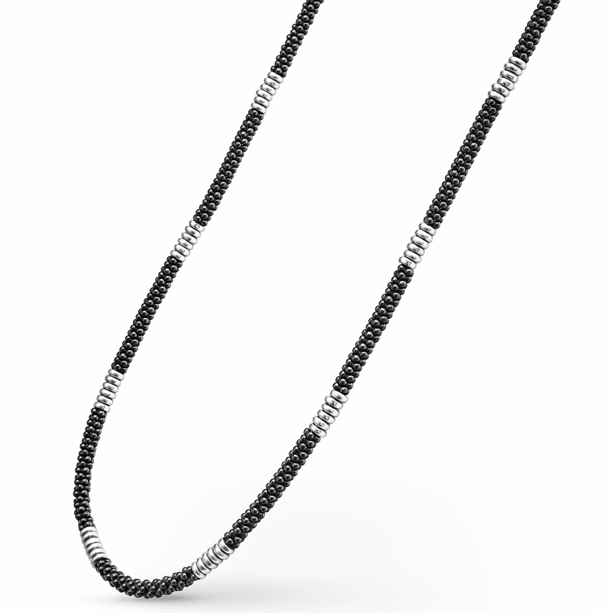 Black Caviar Black Silver Station Ceramic Beaded Necklace