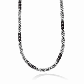 Black Caviar Black Silver Station Ceramic Beaded Necklace