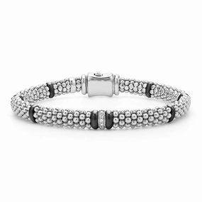 Black Caviar Black Single Station Diamond Caviar Bracelet | 6mm