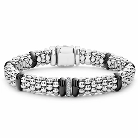 Black Caviar Black Single Station Diamond Caviar Bracelet | 9mm