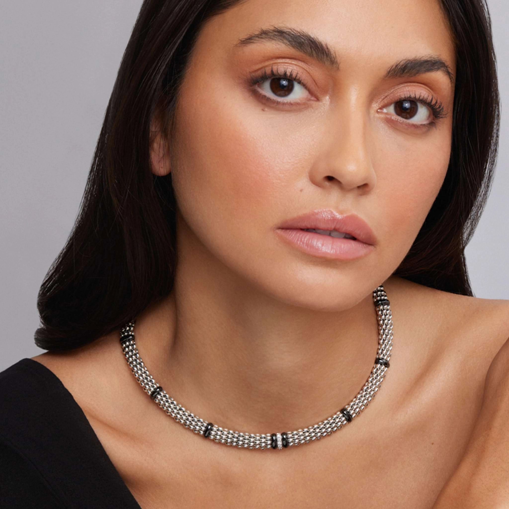Black Caviar Black Single Station Diamond Caviar Necklace