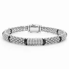 Black Caviar Black Six Station Diamond Caviar Bracelet | 6mm