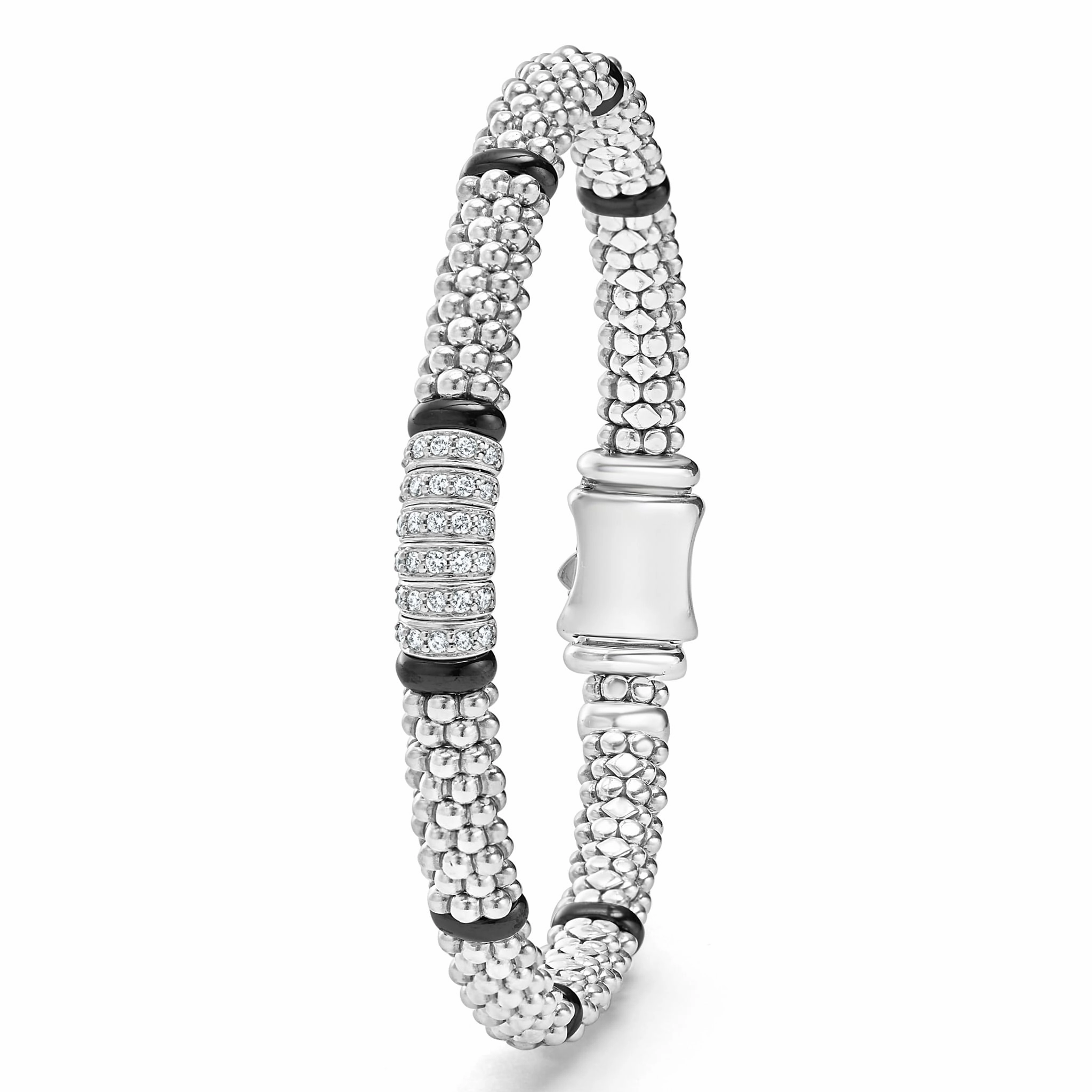 Black Caviar Black Six Station Diamond Caviar Bracelet | 6mm