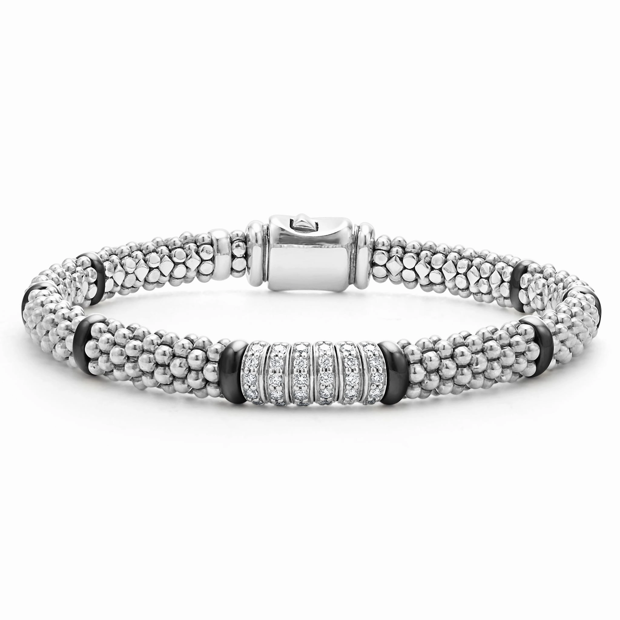 Black Caviar Black Six Station Diamond Caviar Bracelet | 6mm