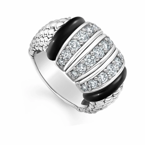 Black Caviar Black Three Station Ceramic Caviar Diamond Ring