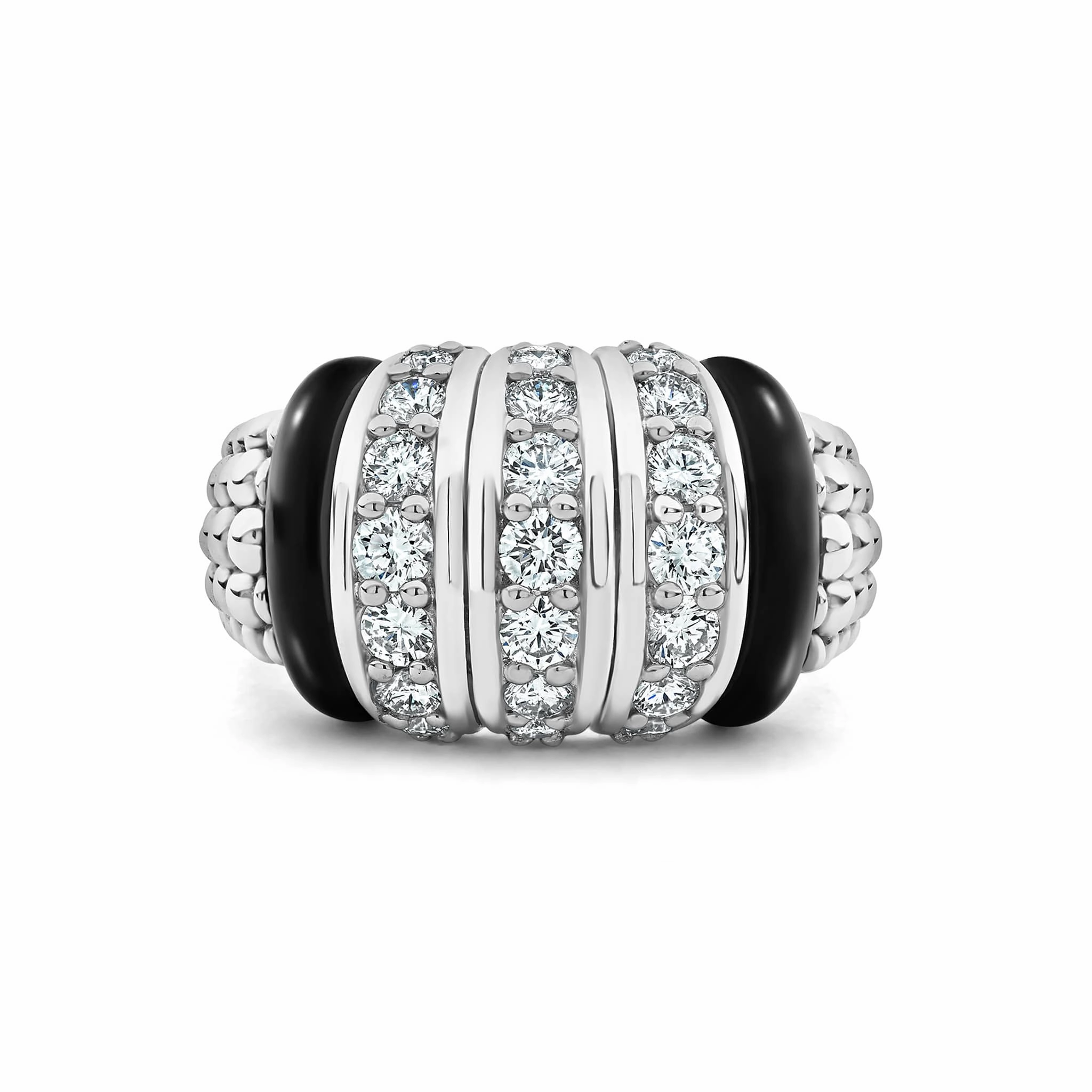 Black Caviar Black Three Station Ceramic Caviar Diamond Ring