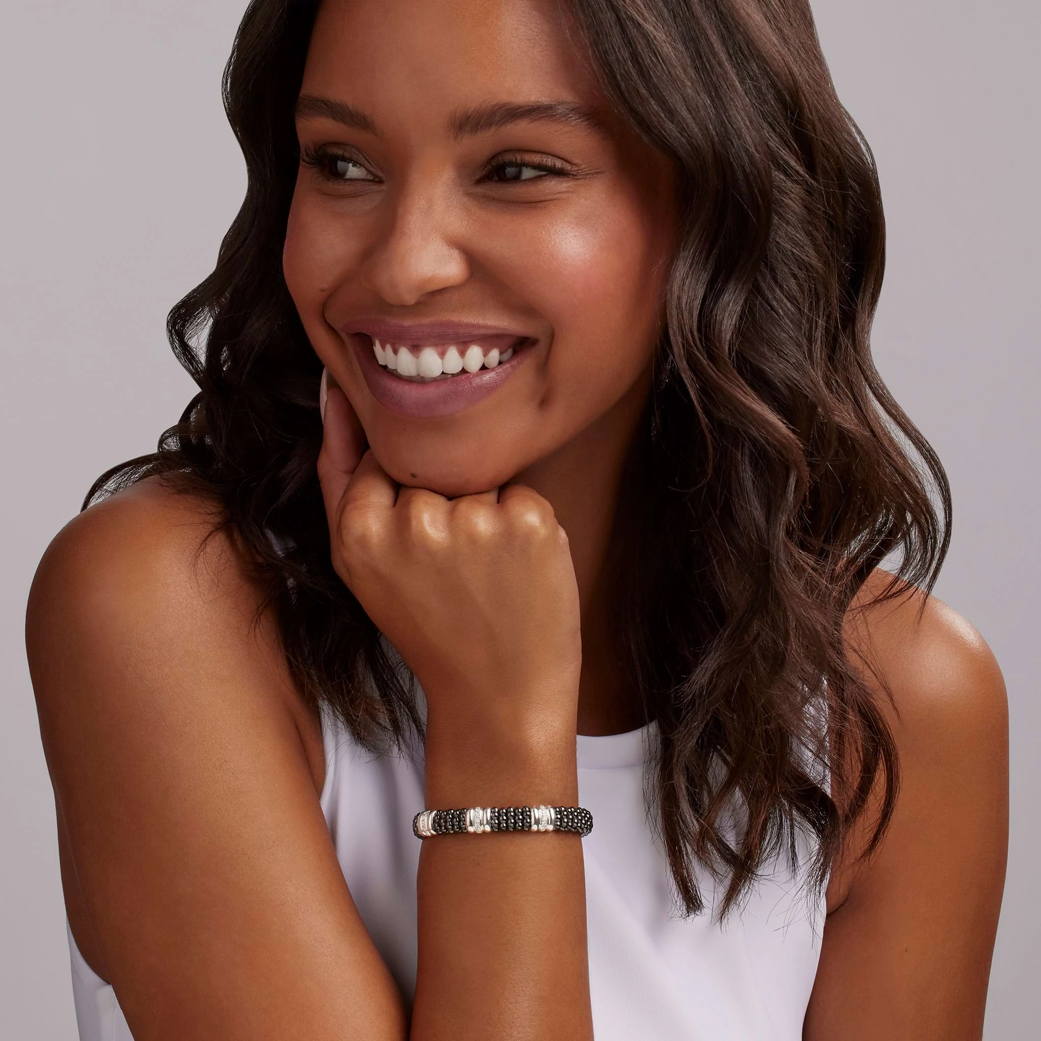 Black Caviar Black Three Station Ceramic Diamond Bracelet | 9mm