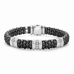 Black Caviar Black Three Station Ceramic Diamond Bracelet | 9mm
