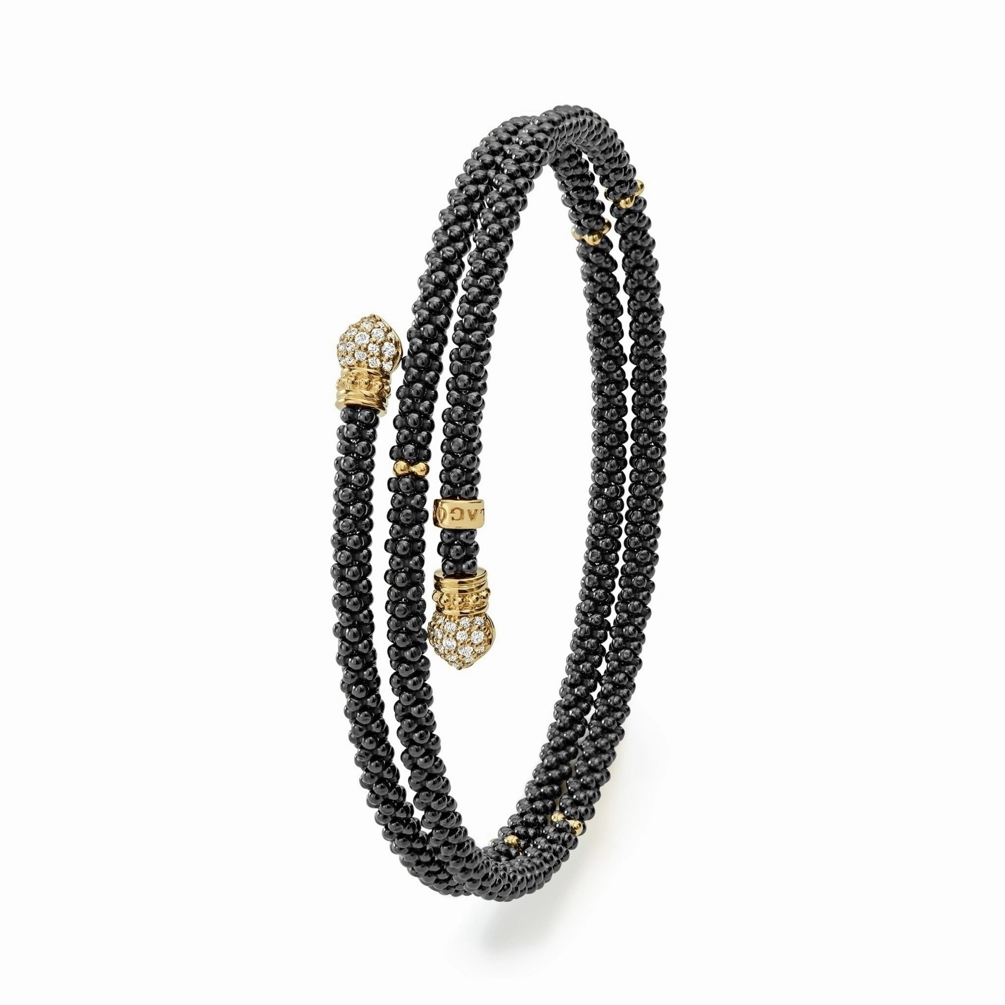 Black Caviar Ceramic Wrap Diamond Bracelet | 3mm