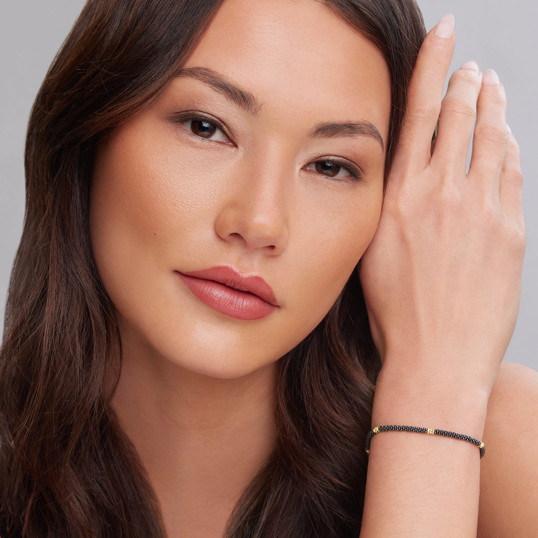 Black Caviar Five Gold Station Thin Ceramic Bracelet | 3mm