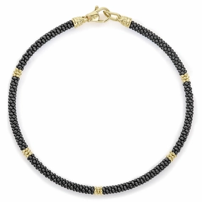 Black Caviar Five Gold Station Thin Ceramic Bracelet | 3mm