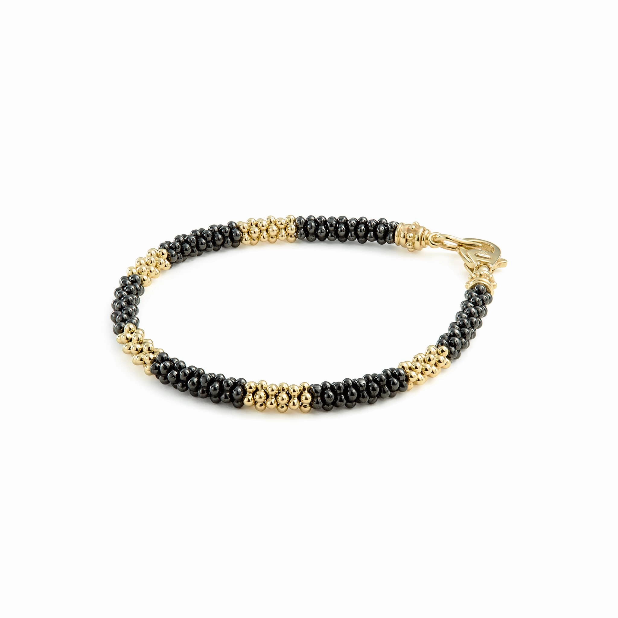 Black Caviar Five Large 18K Gold Station Ceramic Beaded Bracelet | 5mm