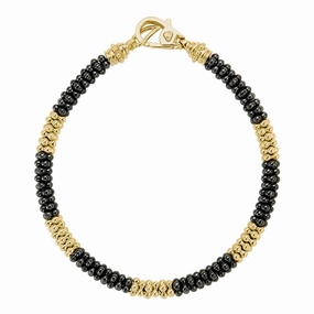 Black Caviar Five Large 18K Gold Station Ceramic Beaded Bracelet | 5mm