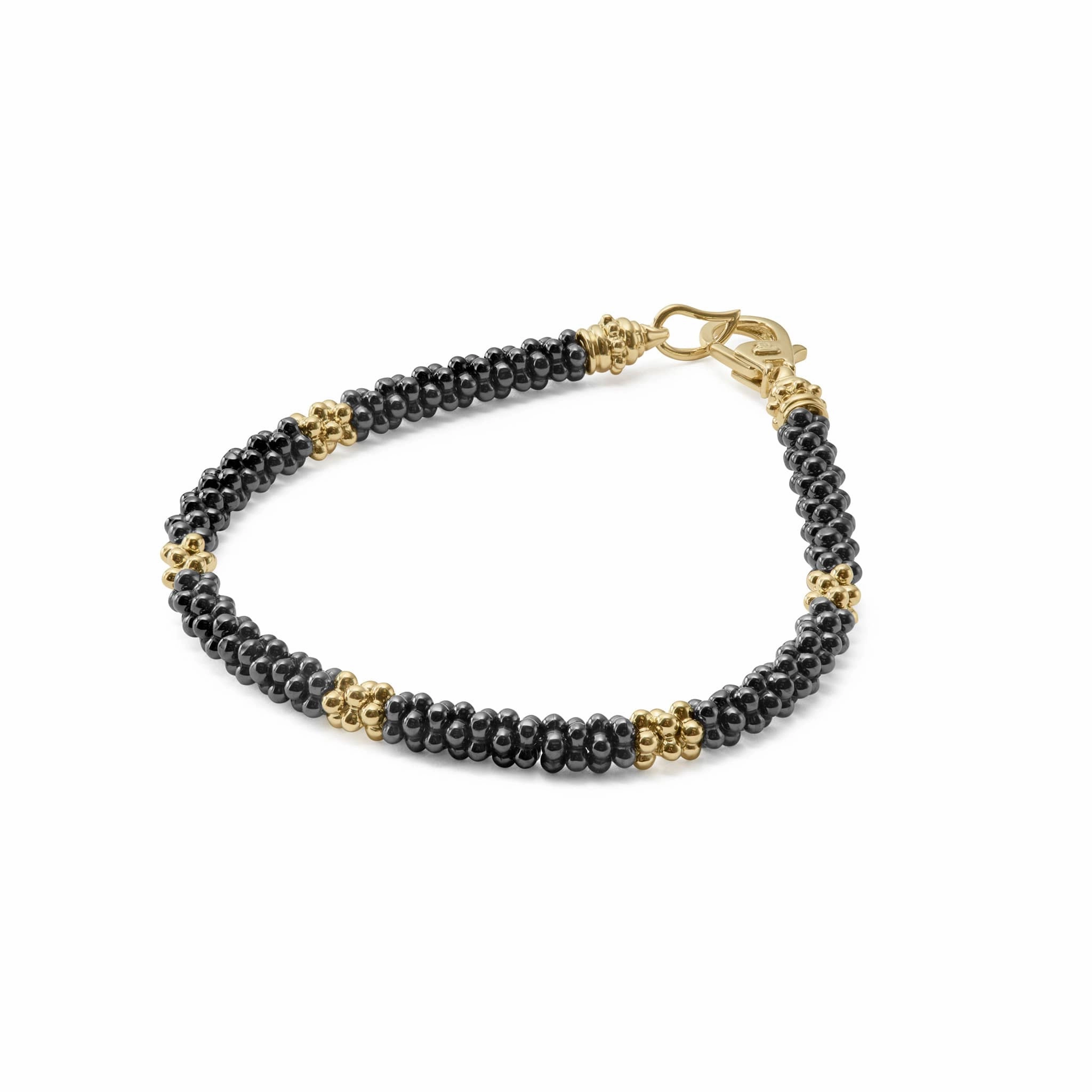 Black Caviar Five Small 18K Gold Station Ceramic Beaded Bracelet | 5mm