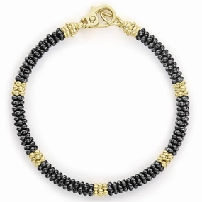 Black Caviar Five Small 18K Gold Station Ceramic Beaded Bracelet | 5mm