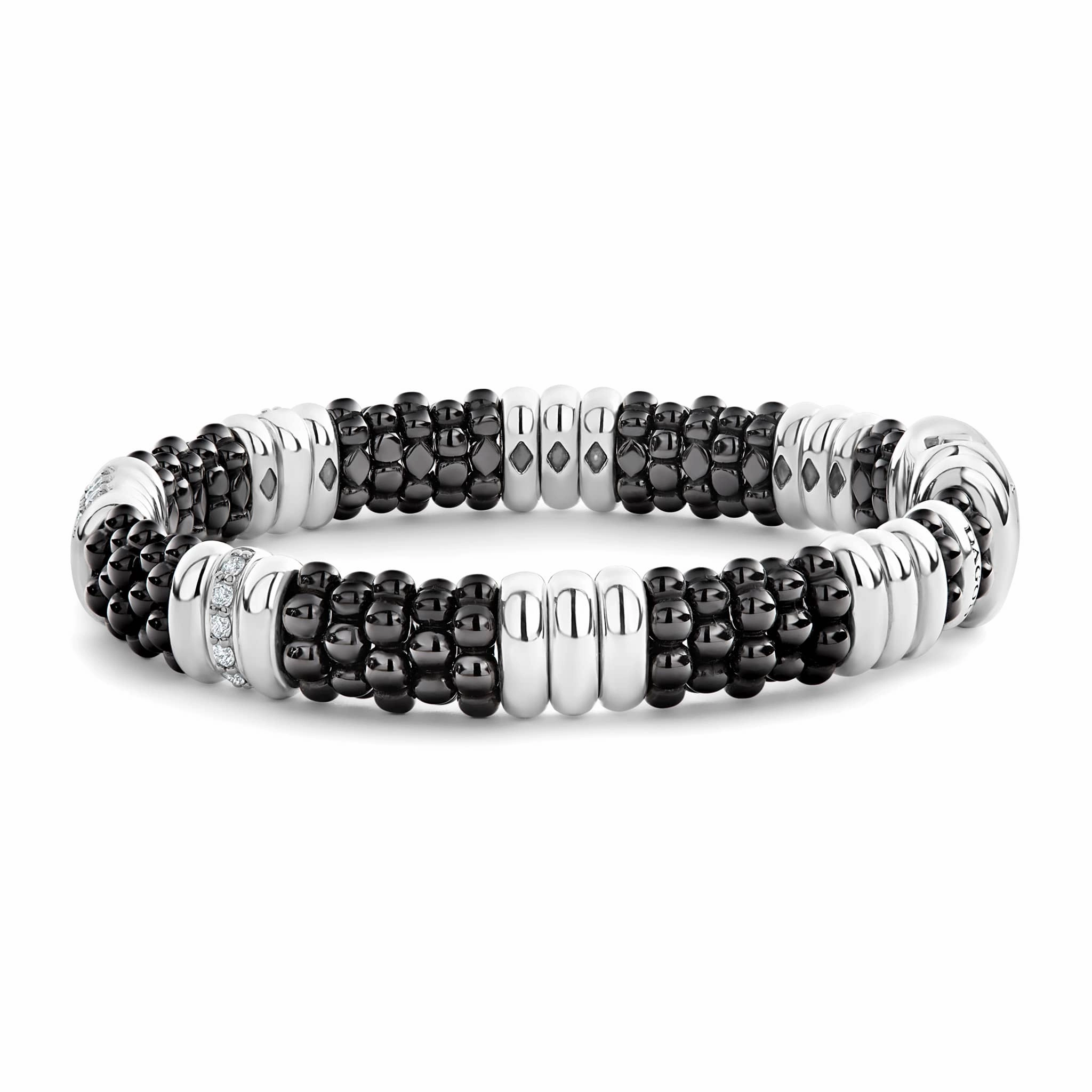 Black Caviar Five Station Ceramic Diamond Bracelet | 9mm