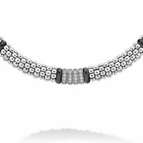 Black Caviar Four Station Diamond Caviar Necklace