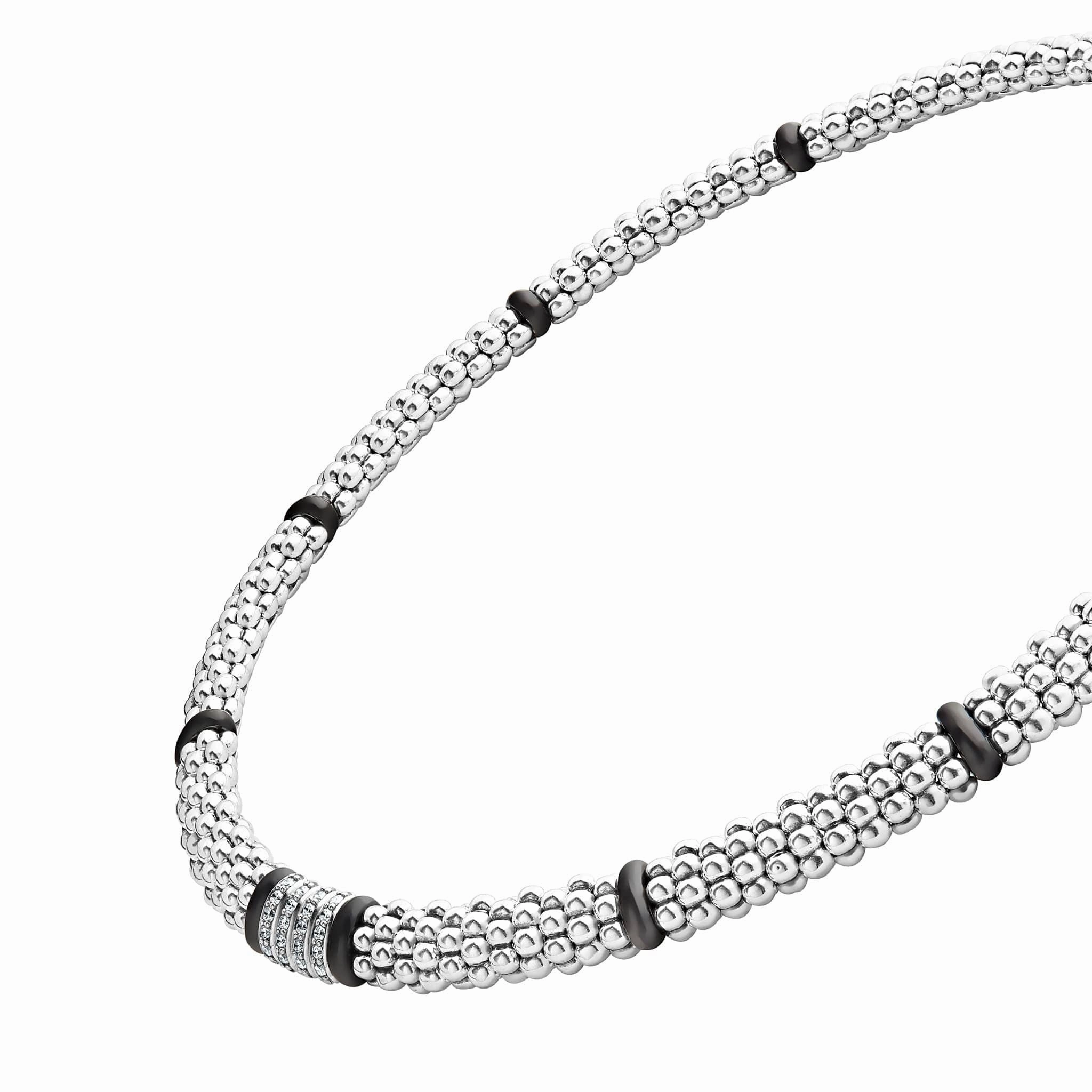 Black Caviar Four Station Diamond Caviar Necklace