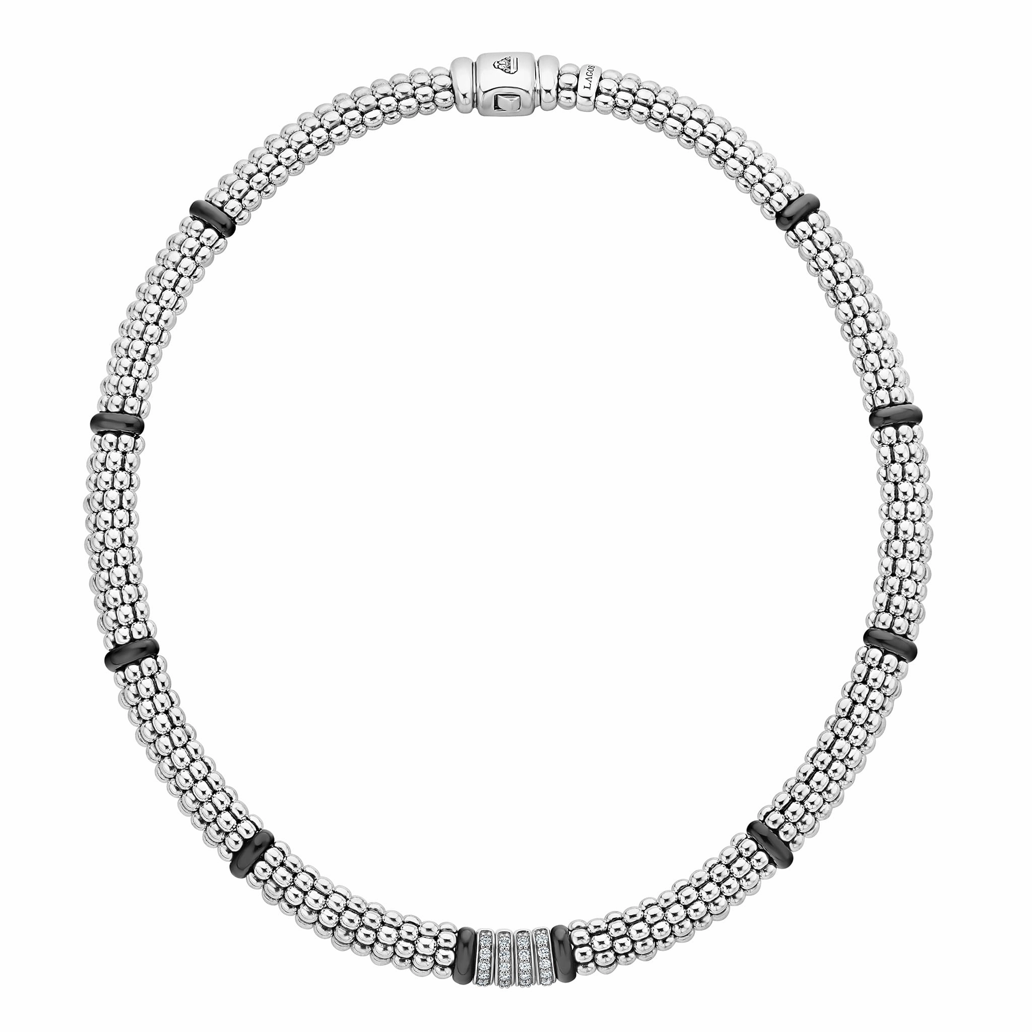 Black Caviar Four Station Diamond Caviar Necklace