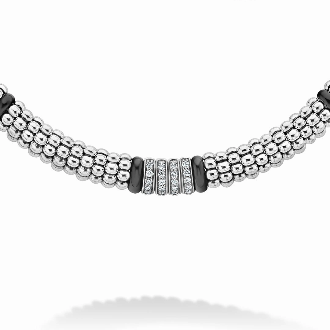 Black Caviar Four Station Diamond Caviar Necklace