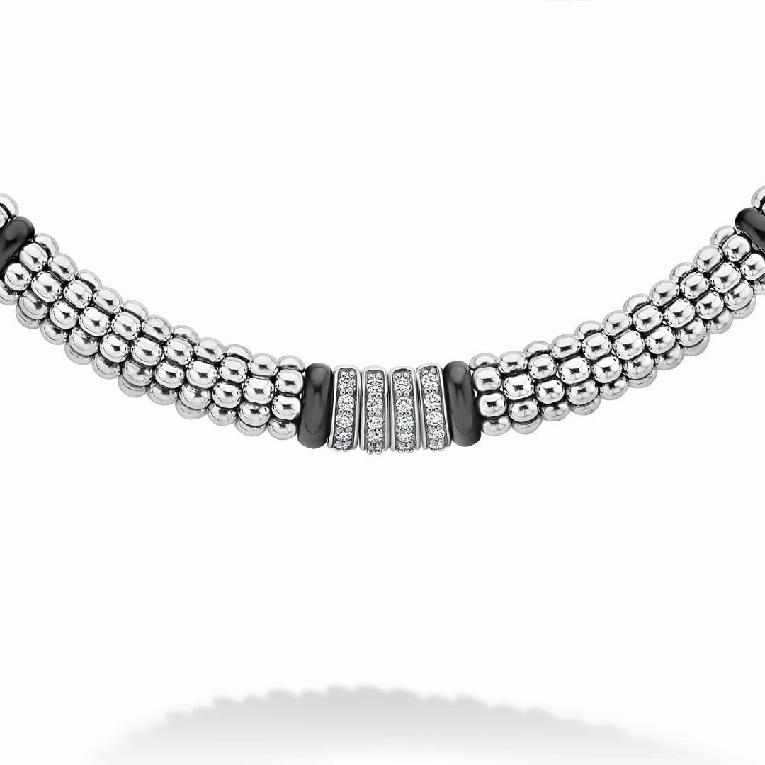 Black Caviar Four Station Diamond Caviar Necklace