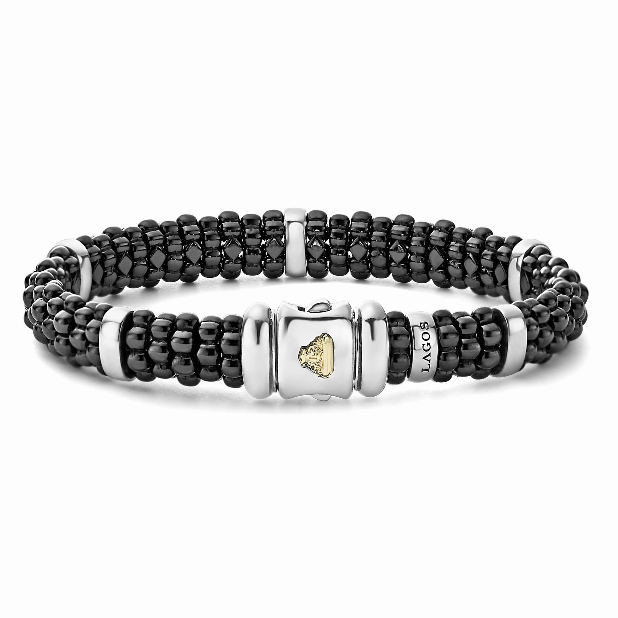 Black Caviar Silver Station Ceramic Caviar Bracelet | 9mm