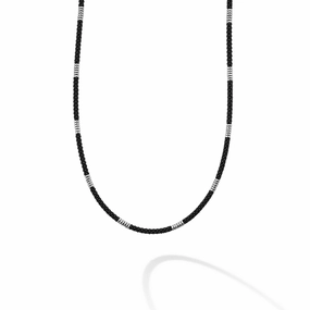 Black Caviar Silver Station Matte Ceramic Beaded Necklace