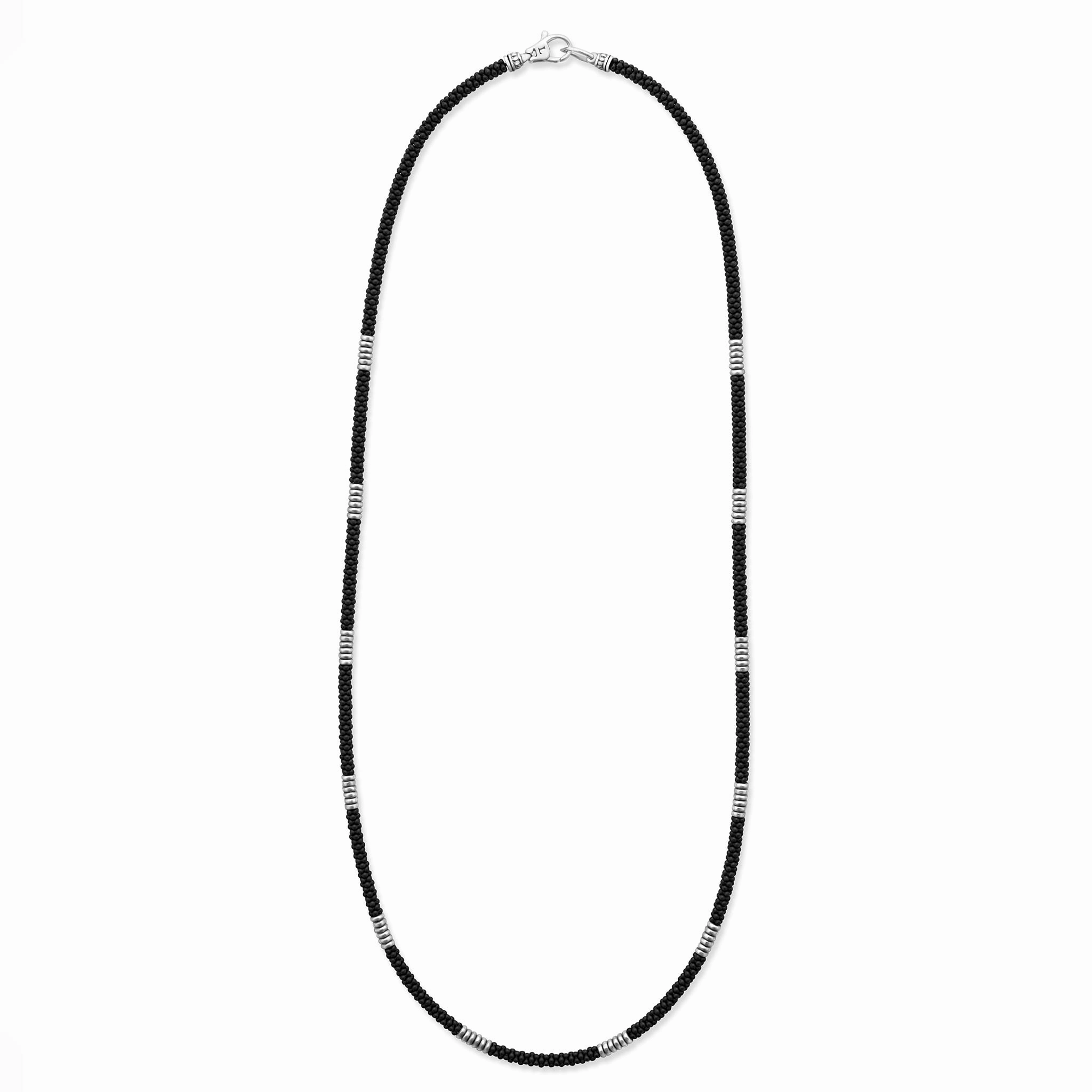 Black Caviar Silver Station Matte Ceramic Beaded Necklace