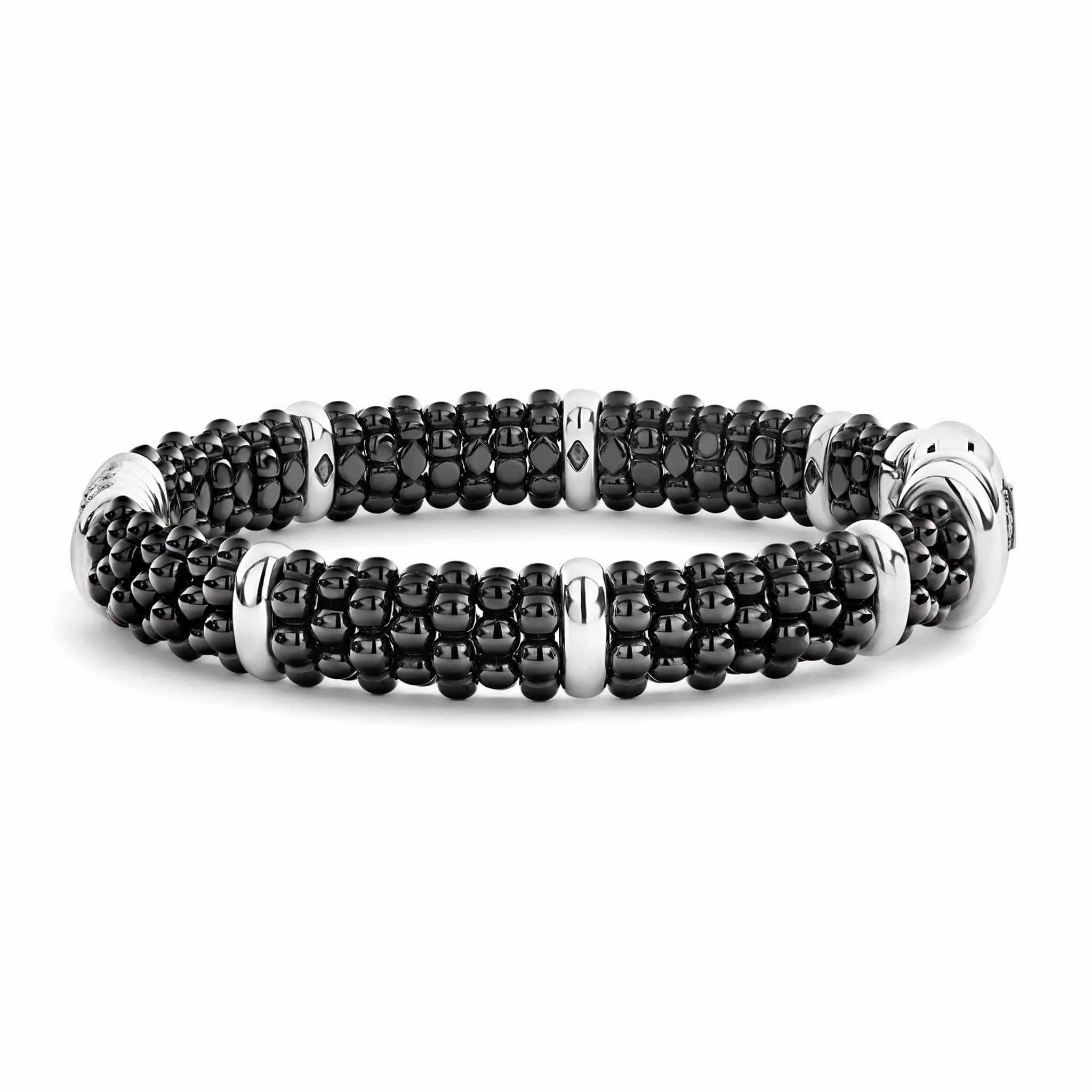 Black Caviar Three Station Ceramic Diamond Bracelet | 9mm