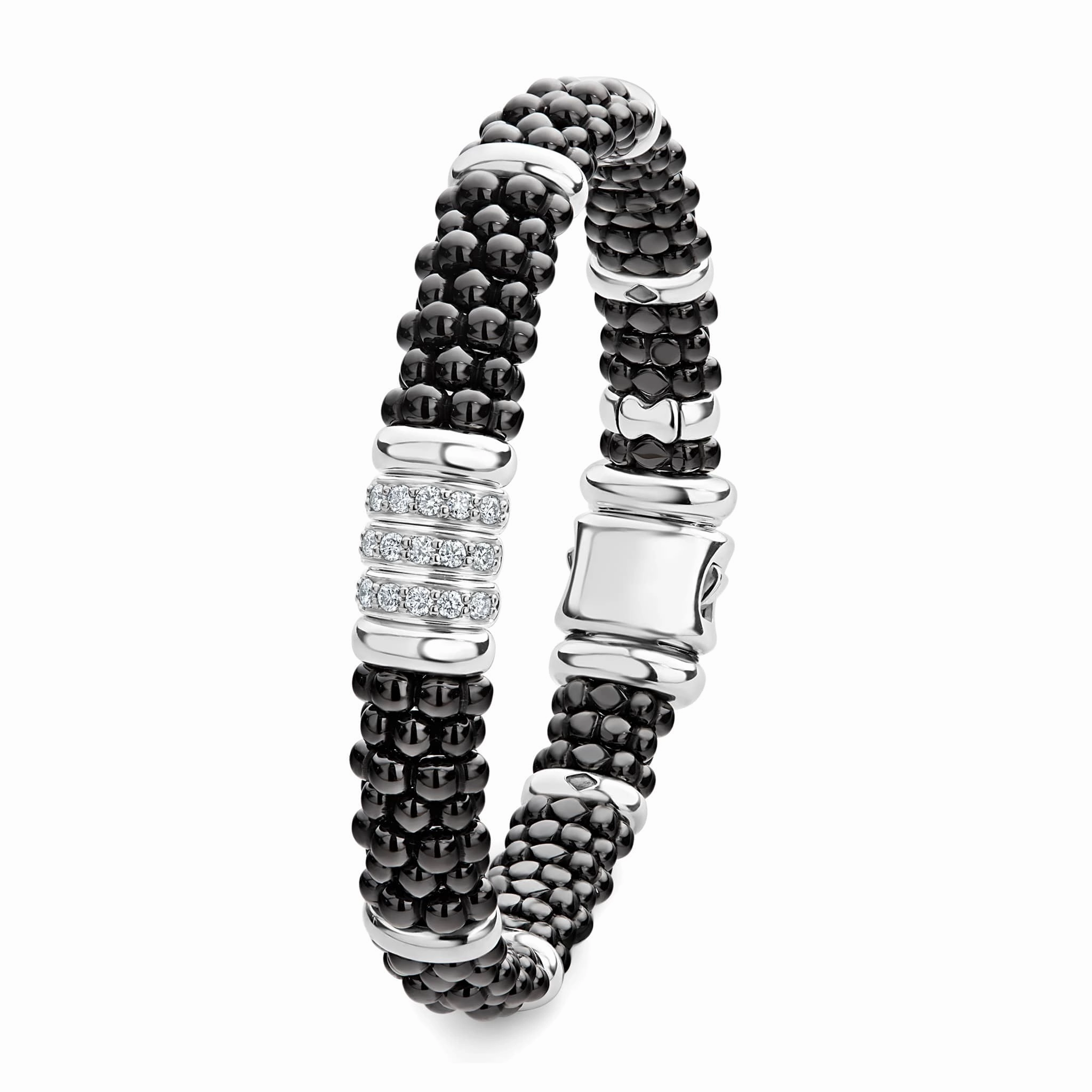 Black Caviar Three Station Ceramic Diamond Bracelet | 9mm