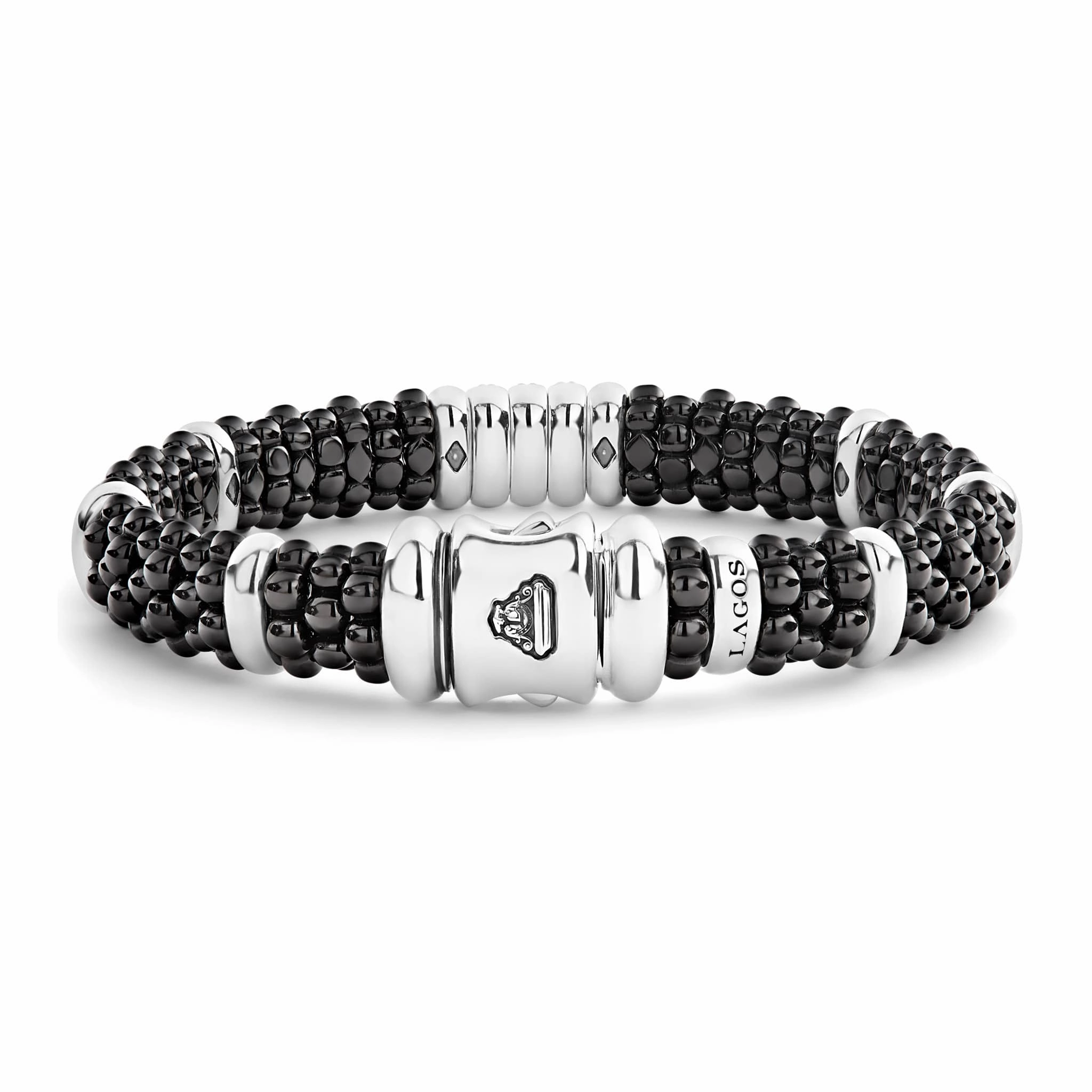 Black Caviar Three Station Ceramic Diamond Bracelet | 9mm