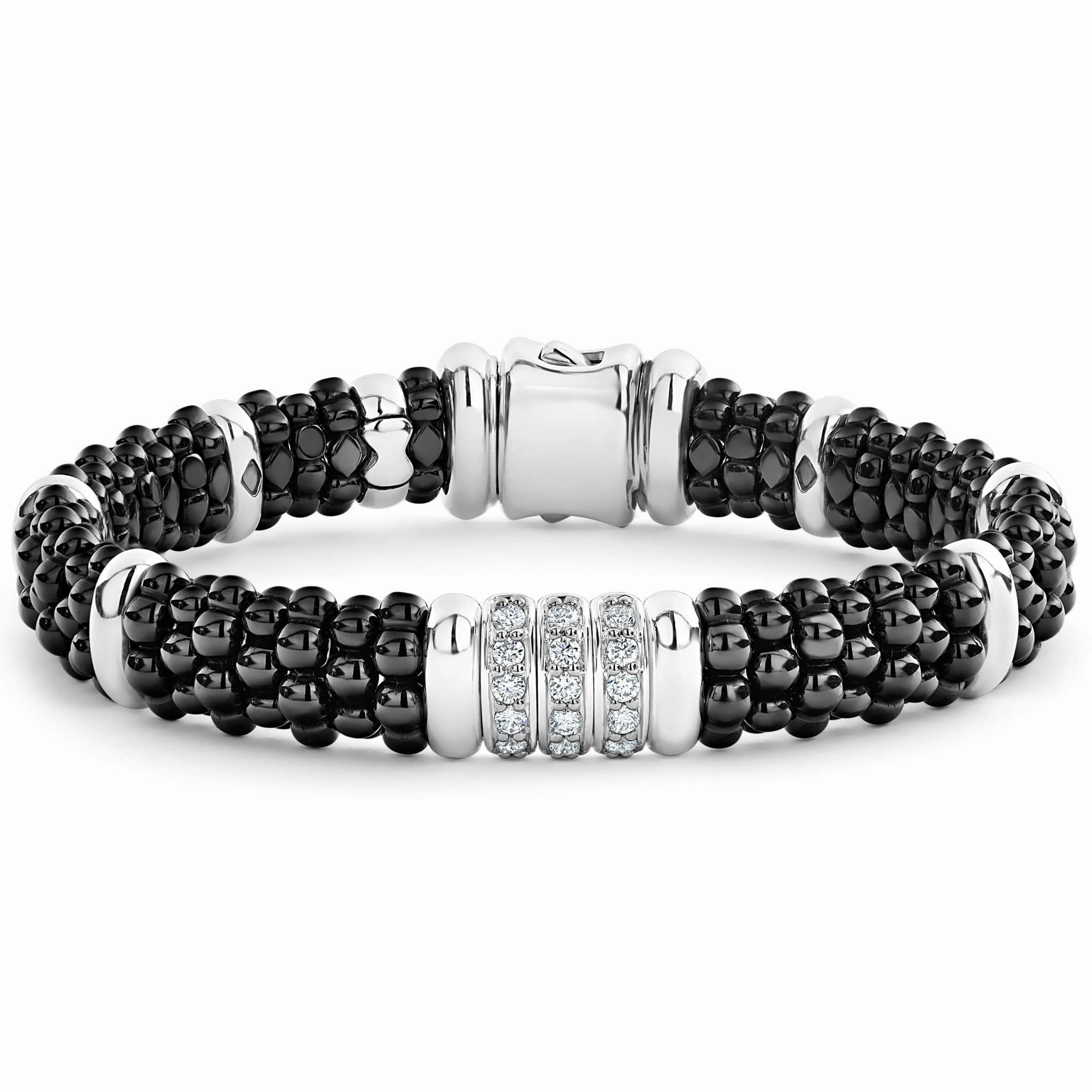 Black Caviar Three Station Ceramic Diamond Bracelet | 9mm