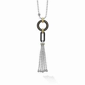 Black Caviar Two-Tone Black Ceramic Tassel Pendant Necklace