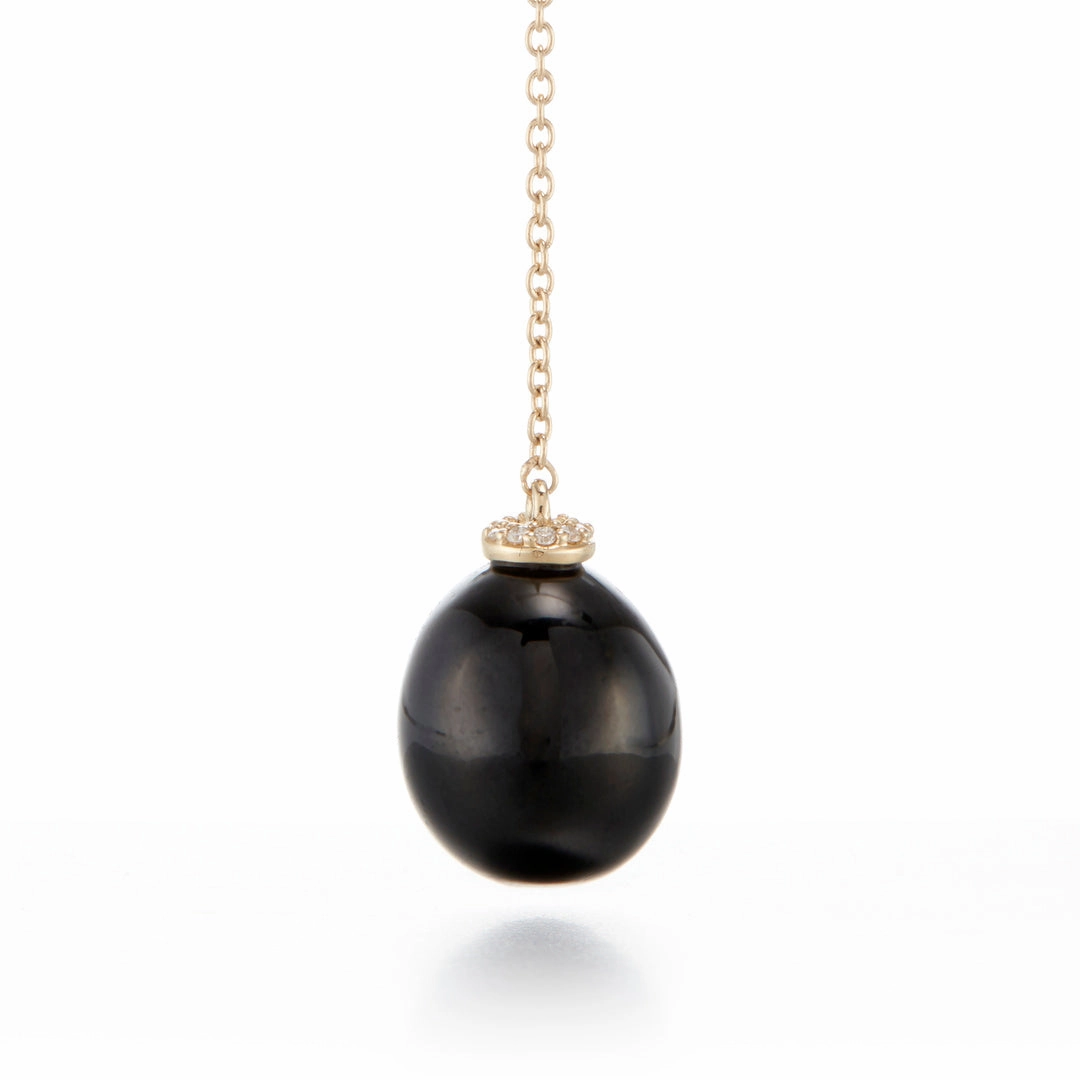 Black Jade & Diamond Lariat Necklace