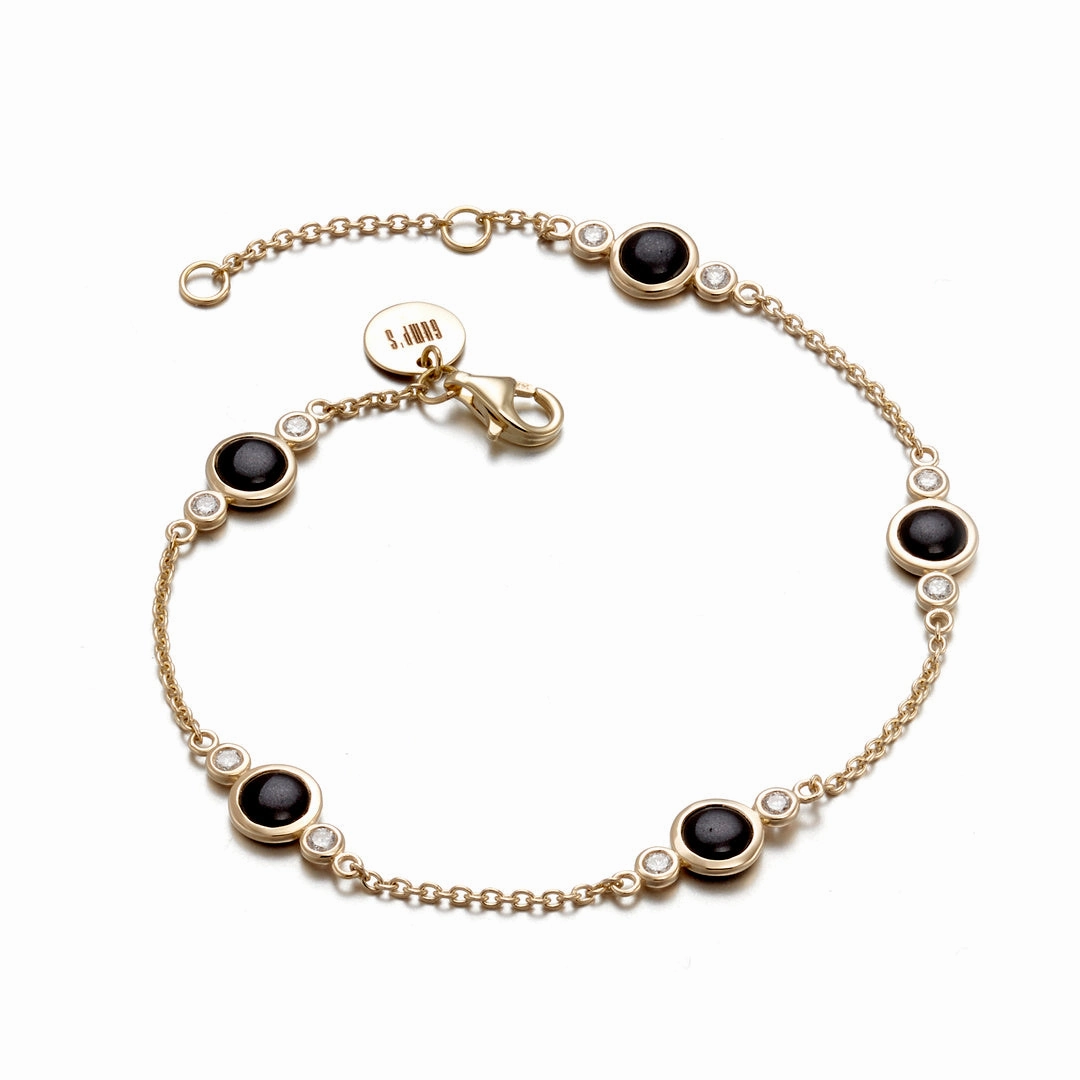 Black Jade & Diamond Station Bracelet