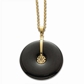 Black Jade Pi & Gold Shou Pendant