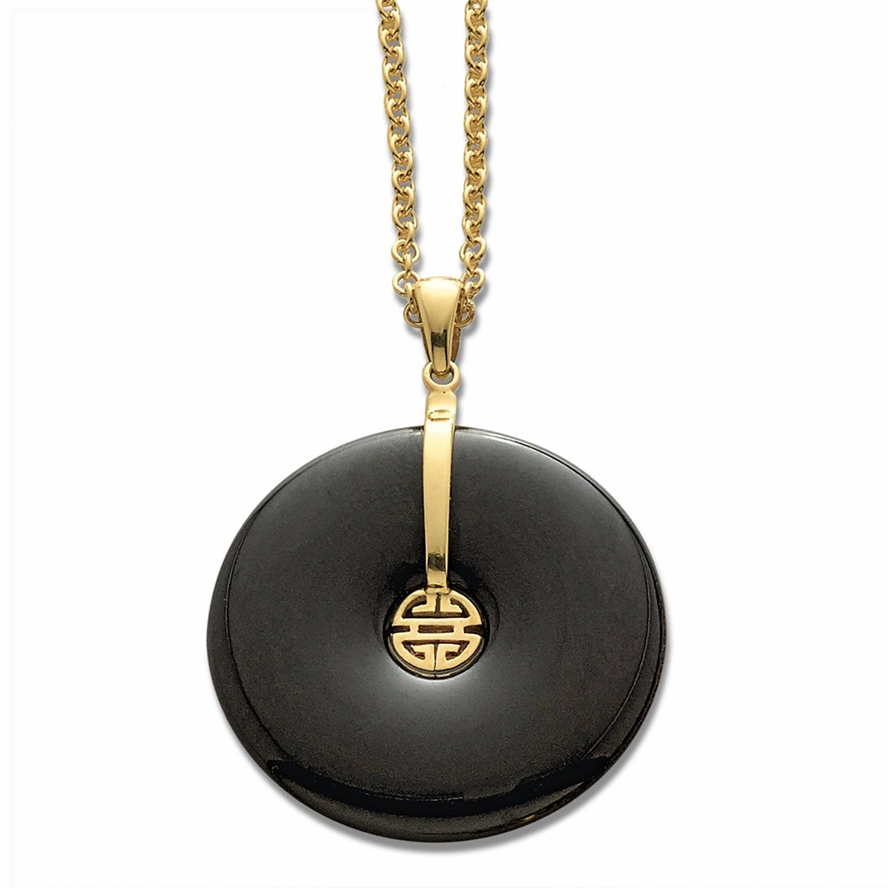 Black Jade Pi & Gold Shou Pendant