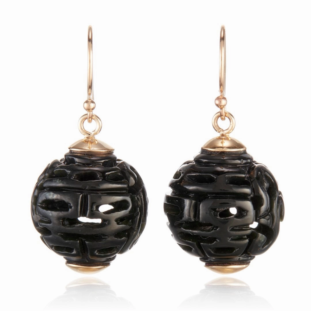 Black Nephrite Jade Dragon Ball Earrings