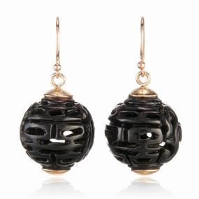 Black Nephrite Jade Dragon Ball Earrings