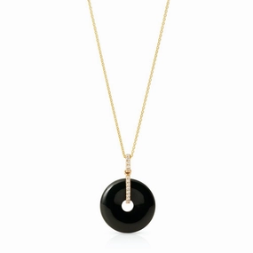 Black Nephrite Jade Pi & Diamond Pendant Necklace