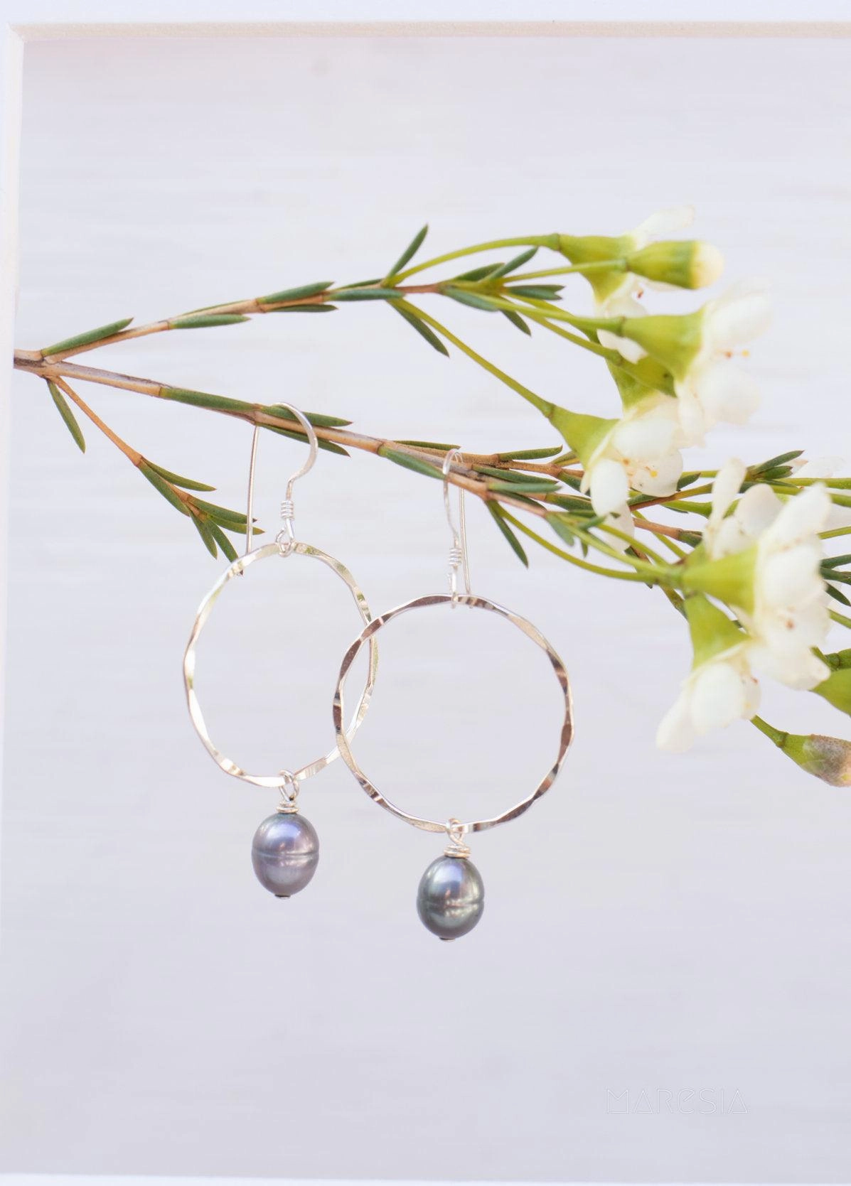 Black Pearl Earrings ~ Sterling Silver or Gold Filled ~ ME125