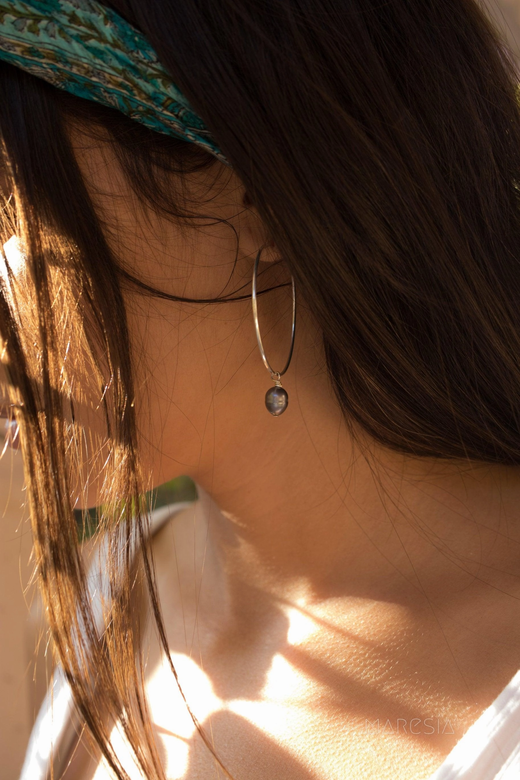 Black Pearl Hoop Earrings ~ Sterling Silver or 14k Gold Filled   ~ ME052