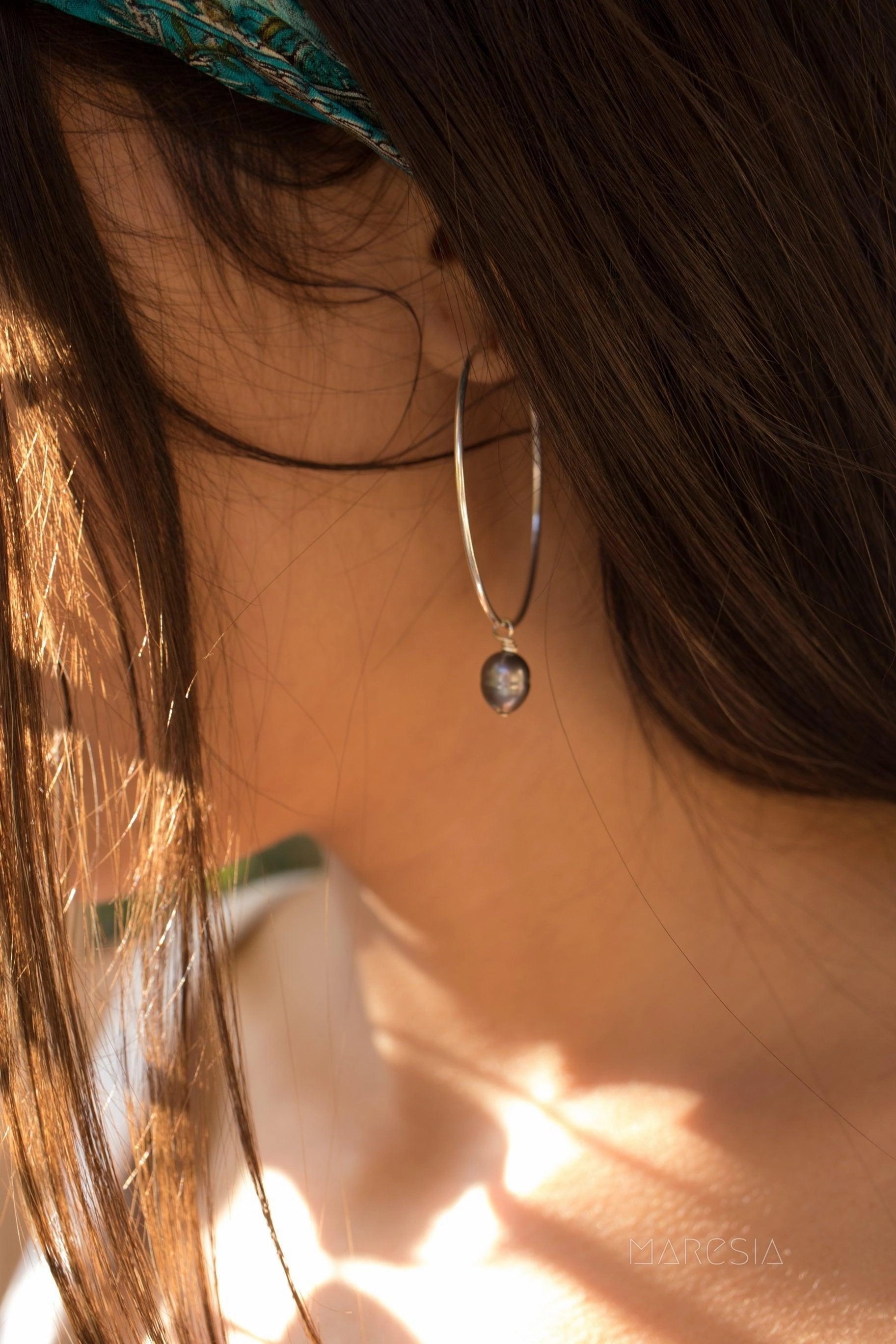 Black Pearl Hoop Earrings ~ Sterling Silver or 14k Gold Filled   ~ ME052