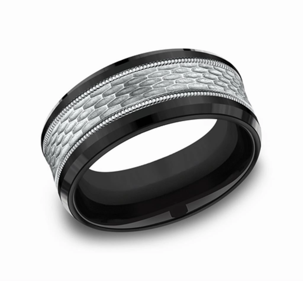 Black Titanium And 14K White Gold The Athlete Mesh Pattern 9mm Wedding Band