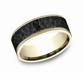 Black Titanium And 14K Yellow Gold The Griffin Hammered Finish 8mm Wedding Band
